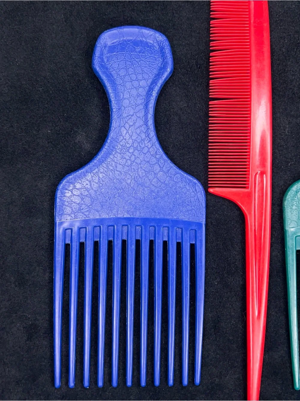 Vintage Set Of 3 Goodys Hair Picks Combs Green Teal Blue Red Retro Styling